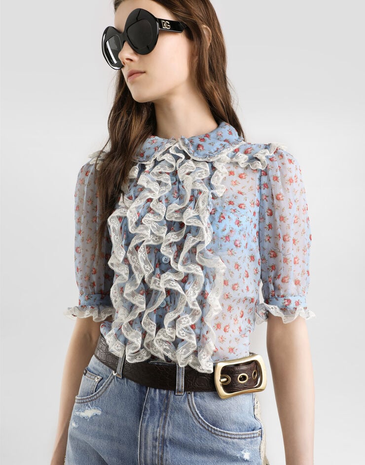 Dolce & Gabbana Small rose-print chiffon shirt Multicolor F5U03TIS10I