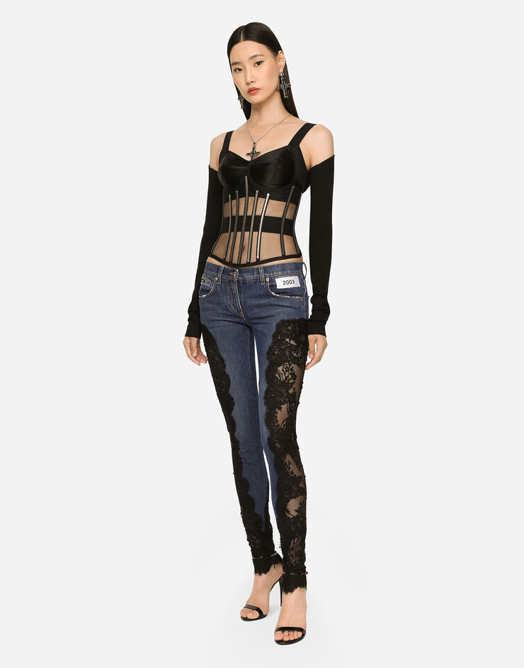 Dolce & Gabbana KIM DOLCE&GABBANA Jeans in denim con intarsio in pizzo Multicolore FTCUMDGDBNH