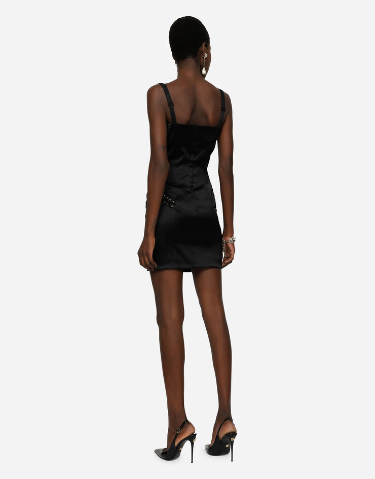 Dolce & Gabbana Short satin dress with laces and eyelets Negro F6ZI4TFURHM