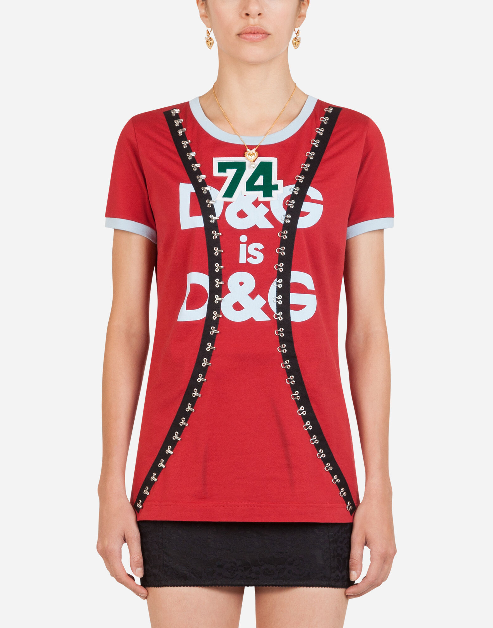 DOLCE&GABBANA パッチ付きプリントTシャツ DOLCE&GABBANA パッチ付きプリントTシャツ