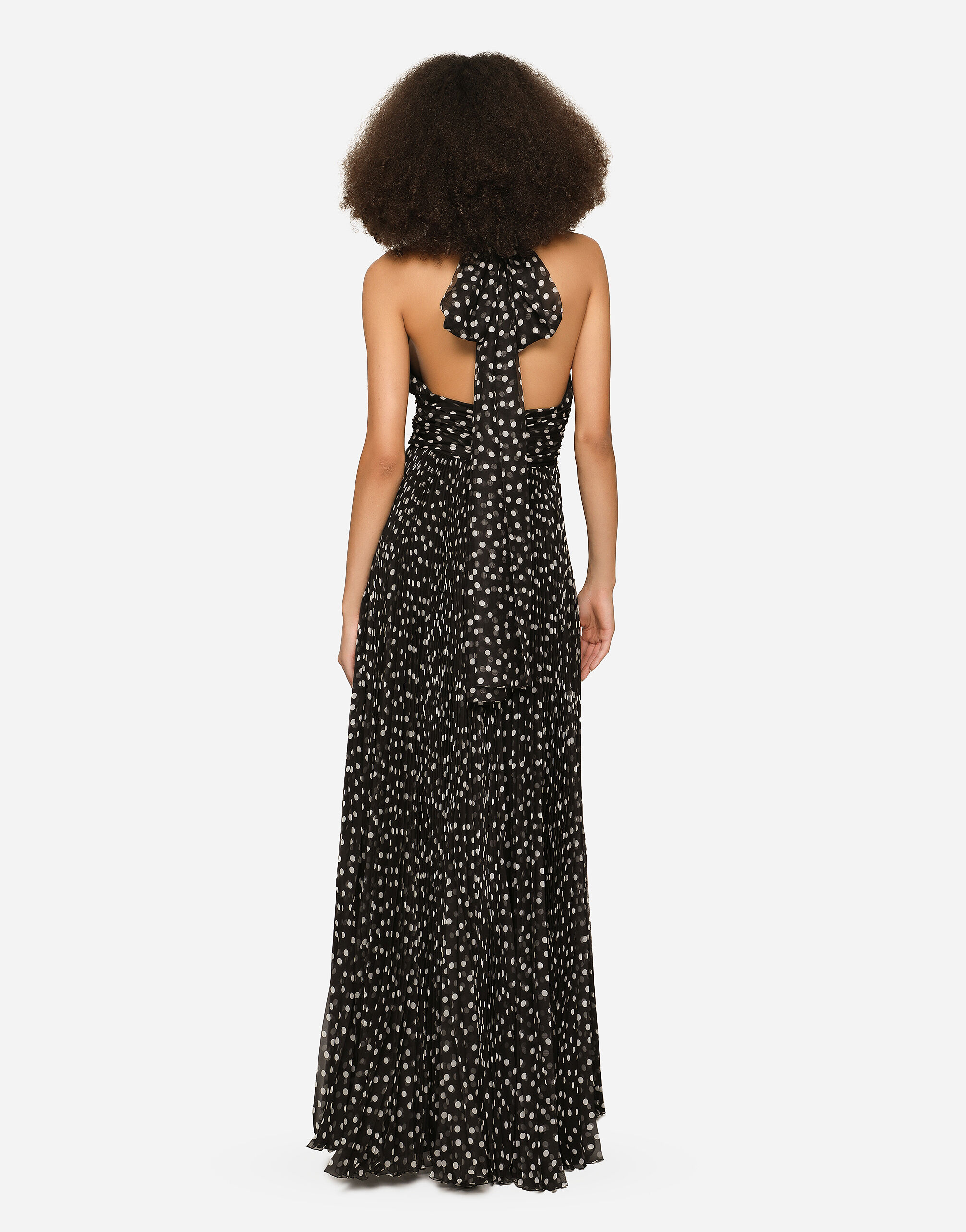Long dress in polka-dot print chiffon in Black for Women Long dress in polka-dot print chiffon in Black for Women