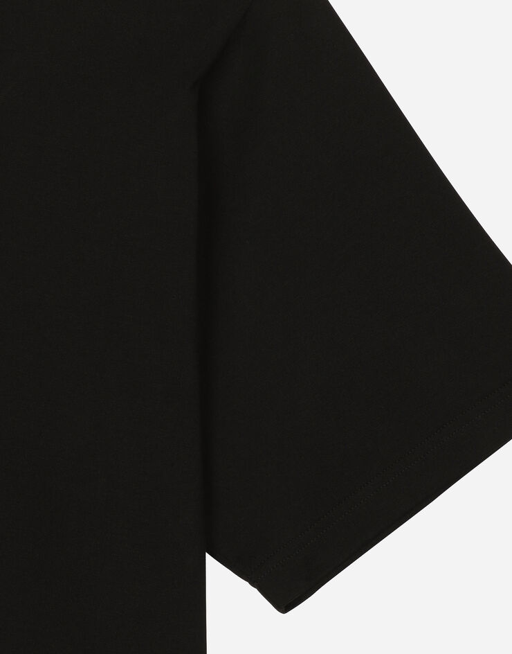 Dolce & Gabbana تيشيرت قطني برقعة DG بتفصيل حجر راين أسود G8PN9ZG7K1P
