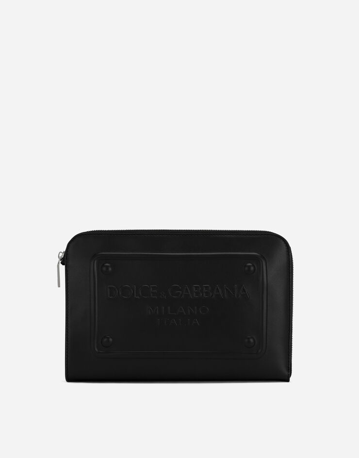 Dolce & Gabbana Pouch piccola in pelle di vitello con logo in rilievo Nero BM1751AG218