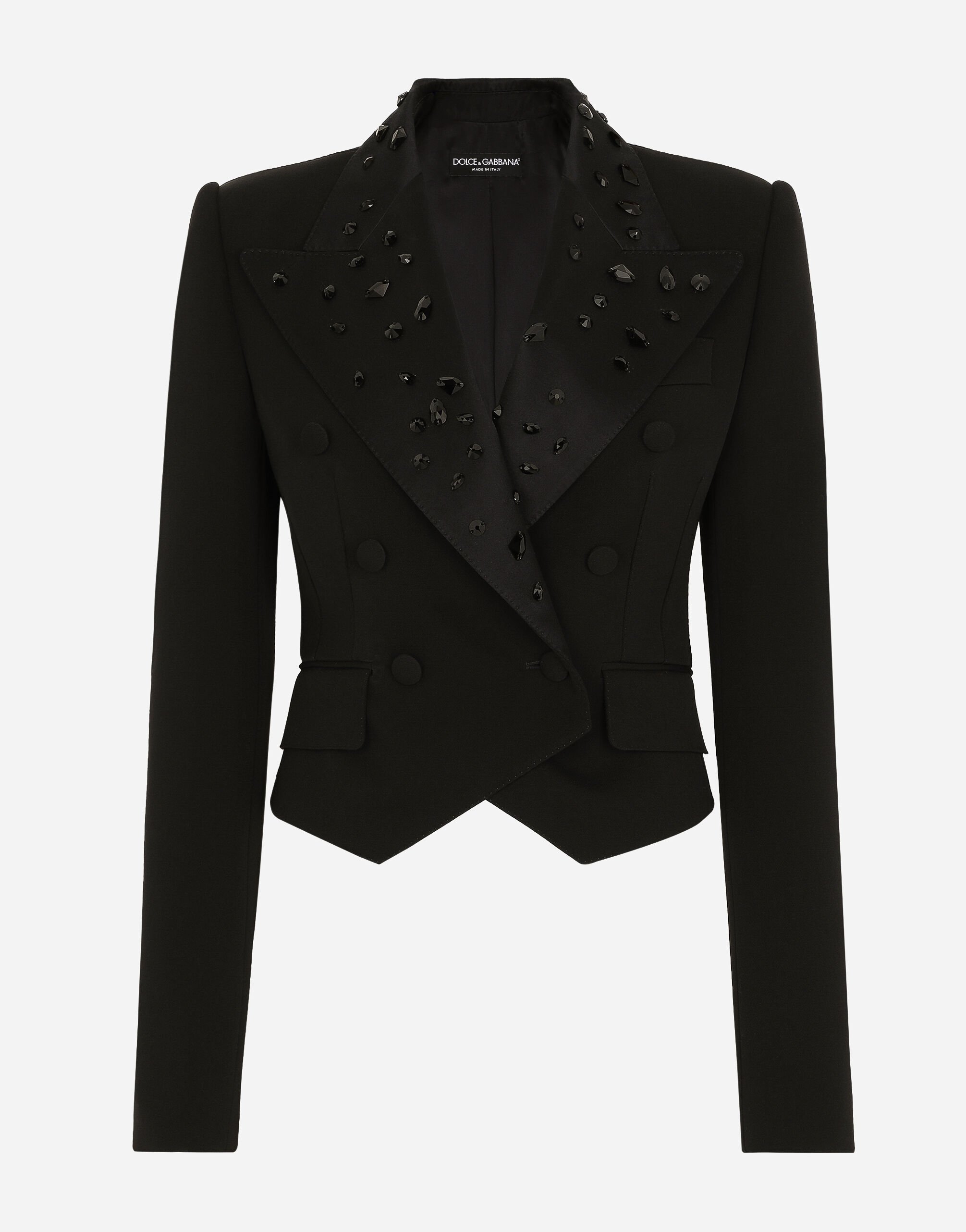 Dolce & Gabbana Cropped wool jacket with rhinestone details Black BB6711AV893