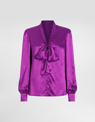 Dolce & Gabbana Camisa de raso con lazo Multicolor F5T17TFU1AU