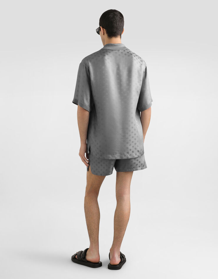 Dolce & Gabbana Silk jacquard polo shirt with DG logo Grey G8ST9TFJ1JY
