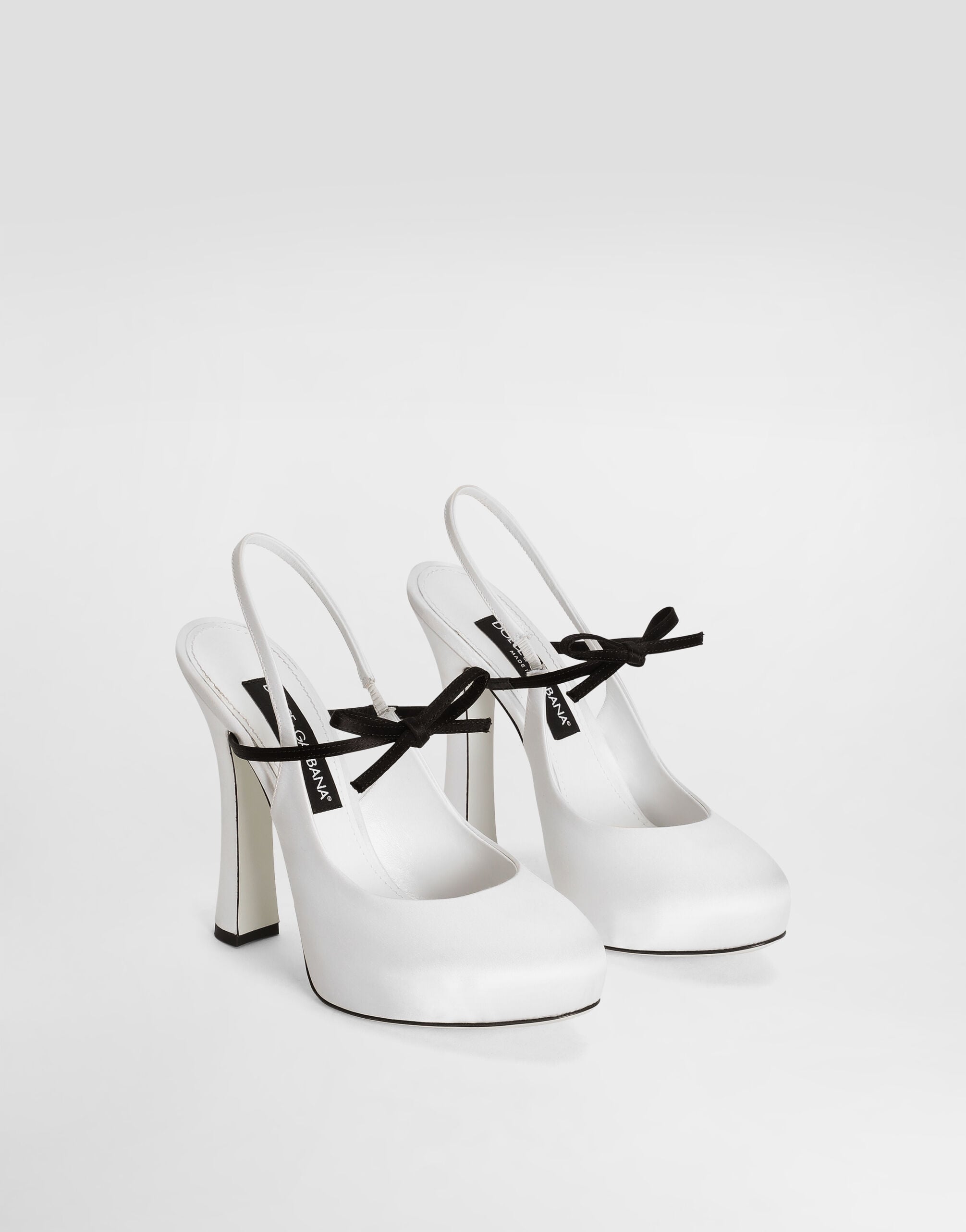 DOLCE&GABBANA スリングバックパンプス ホワイト/ブラック Satin slingbacks in Multicolor for Women | Dolce&Gabbana® US