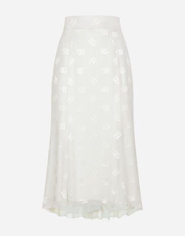 Dolce & Gabbana Dévoré satin godet skirt with DG logo Azure FTAH6DG8EE8