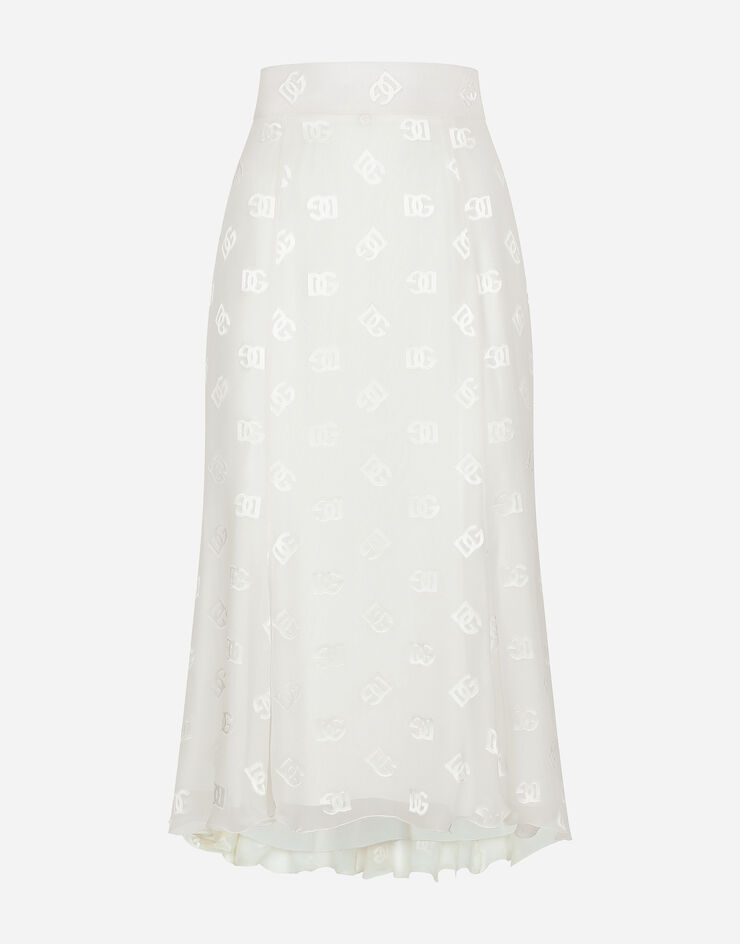 Dolce & Gabbana Dévoré satin godet skirt with DG logo White F4CCHTFJ9AF