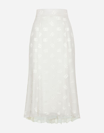 Dolce & Gabbana Dévoré satin godet skirt with DG logo Print F4CFETHS5NO