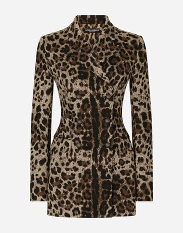 Dolce&Gabbana Chaqueta Turlington de botonadura doble en jacquard de lana con motivo de leopardo Estampado Animalier BB6003AO043