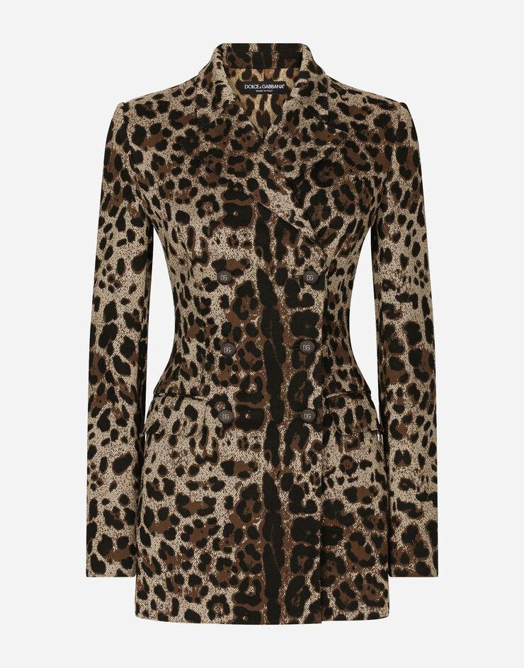 Dolce&Gabbana Chaqueta Turlington de botonadura doble en jacquard de lana con motivo de leopardo Multicolor F29QMTFJGAS