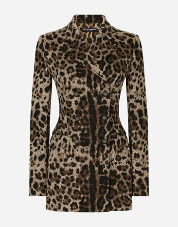 Dolce & Gabbana Double-breasted wool Turlington jacket with jacquard leopard design White F29UCTFU1L6