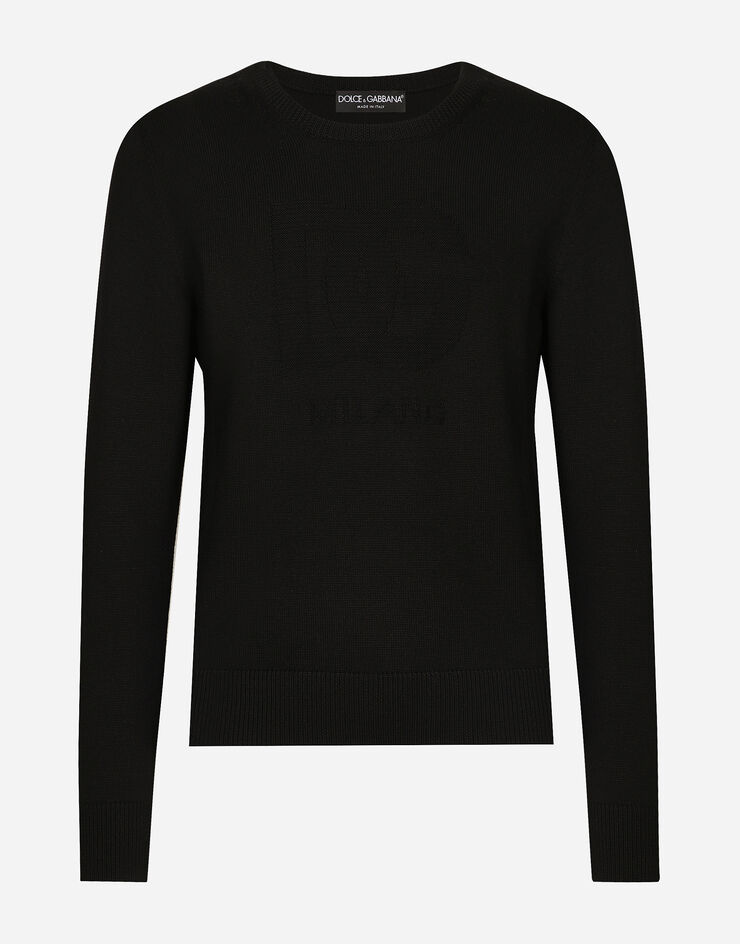 Dolce & Gabbana Pull ras de cou en laine à logo DG Noir GXX01TJCVYO