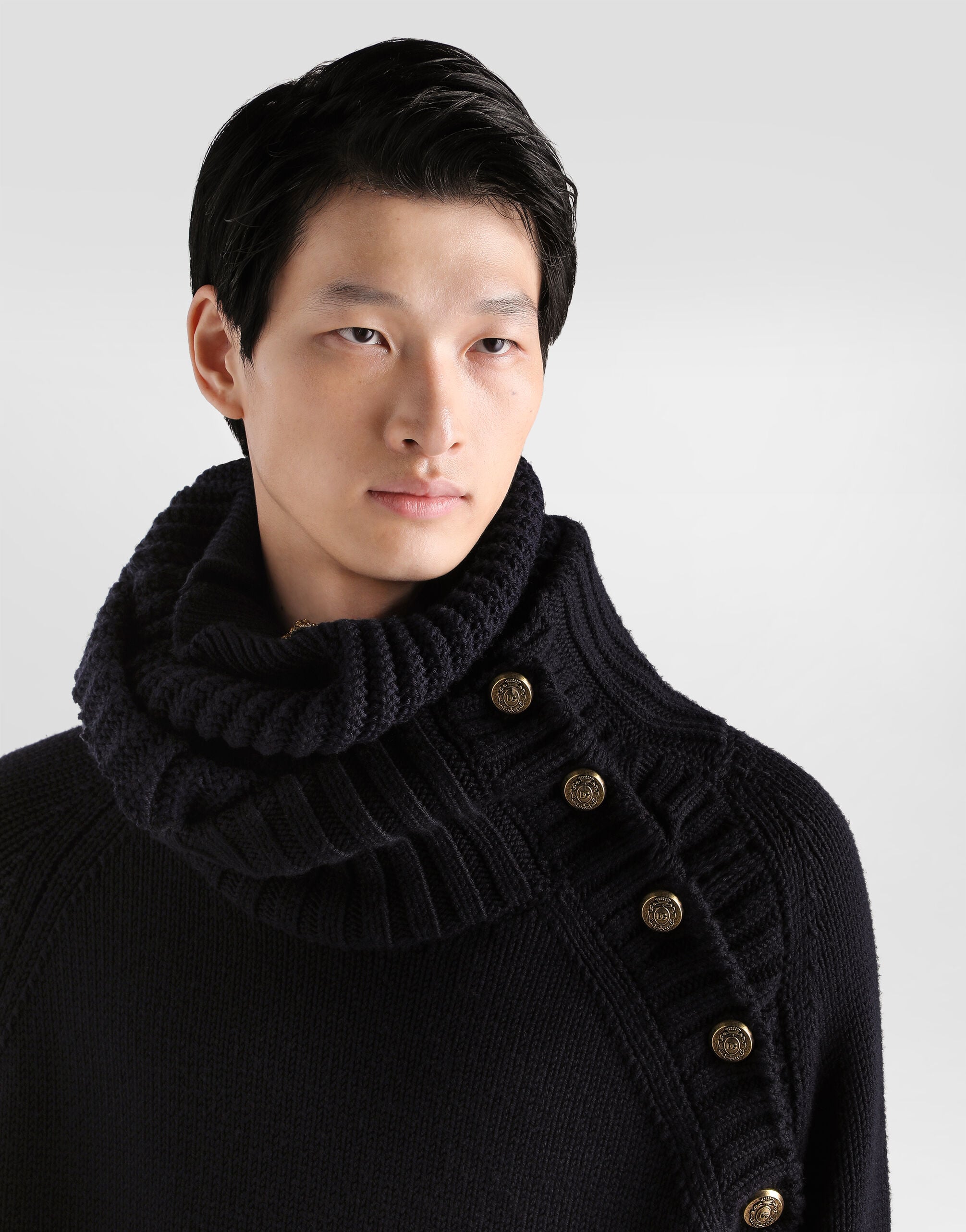 Smooth knit turtleneck with logo in Blue for Men | Dolce&Gabbana® US