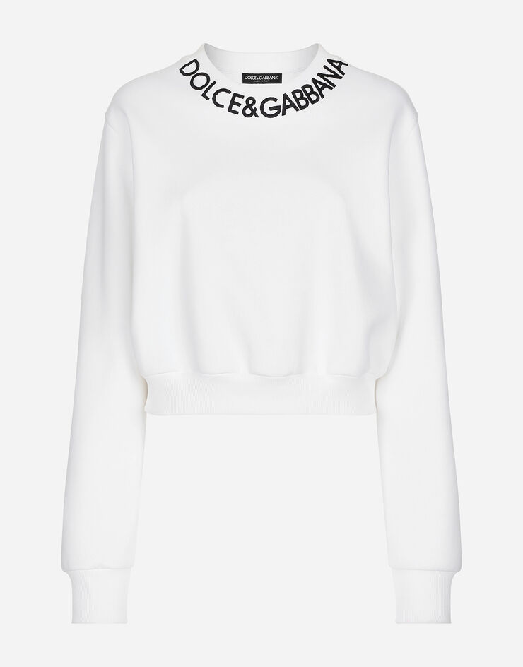 Dolce&Gabbana Sudadera corta de punto con logotipo bordado en el cuello Blanc F9P35ZGDB4A