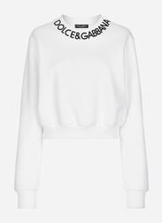 Dolce & Gabbana Cropped jersey sweatshirt with logo embroidery on neck White F8T00ZGDCBT