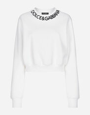 Dolce & Gabbana Sweat-shirt court en jersey à logo brodé sur le col Blanc F8T00ZGDCBT
