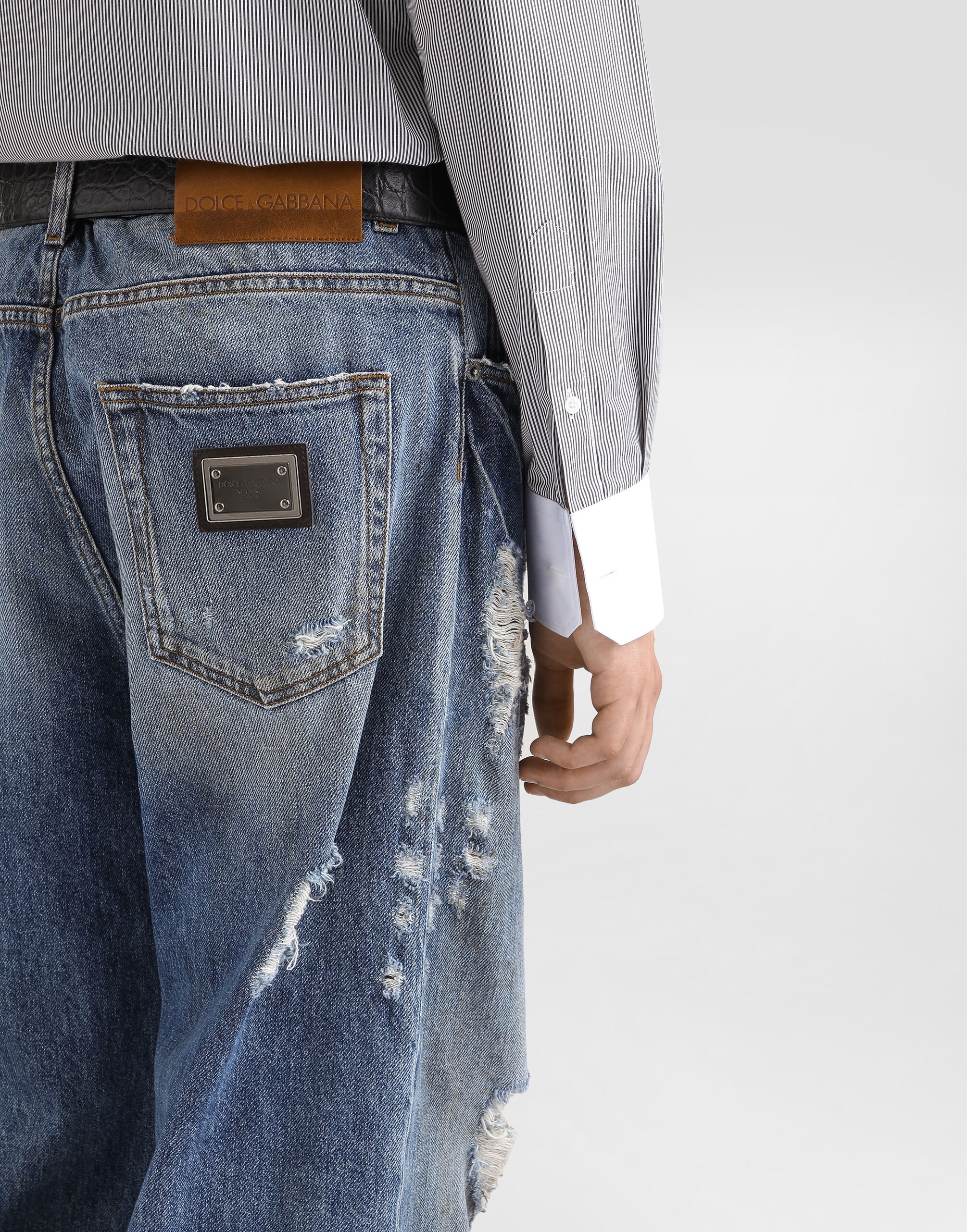 Skinny stretch cotton jeans with logo embroidery in