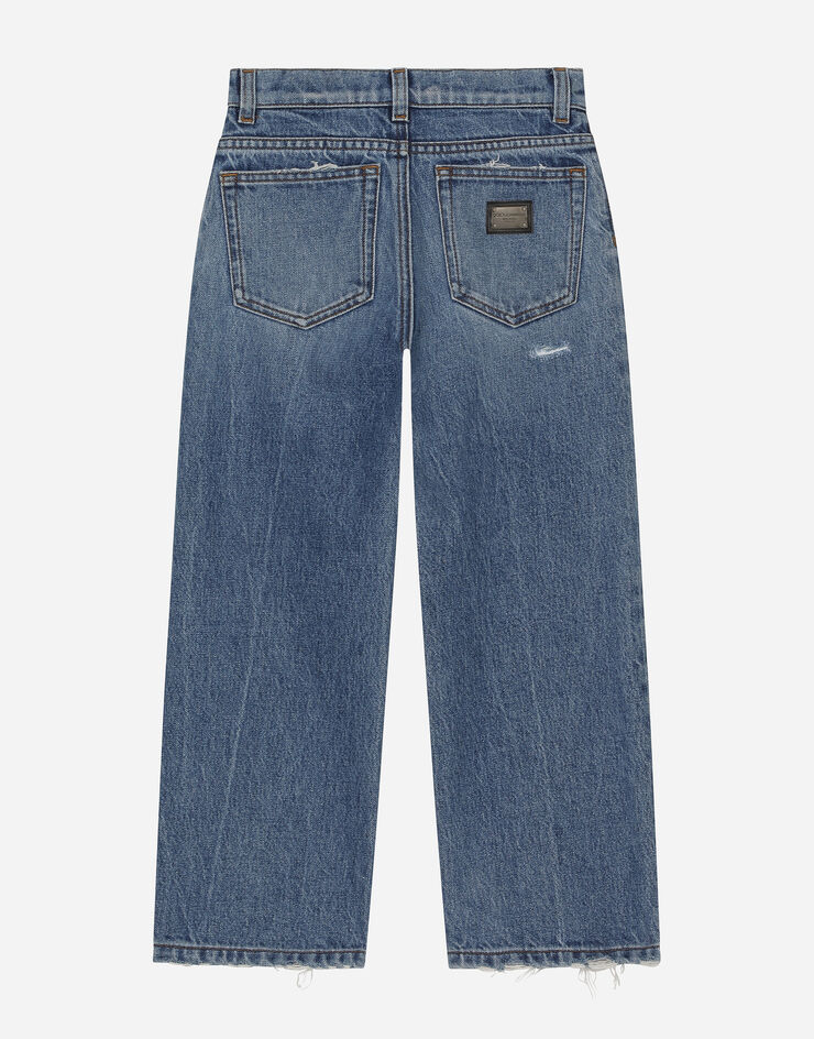 DolceGabbanaSpa 5-pocket treated denim jeans with logo tag Blue L42F48LDB46