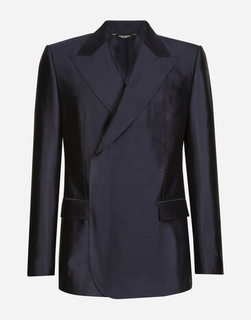 Dolce & Gabbana Zweireihige Jacke Sicilia aus Shantung-Seide Schwarz GKAHMTFUTBT
