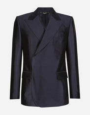 Dolce & Gabbana Double-breasted shantung silk Sicilia-fit jacket Grey G2NW1TFU4LB