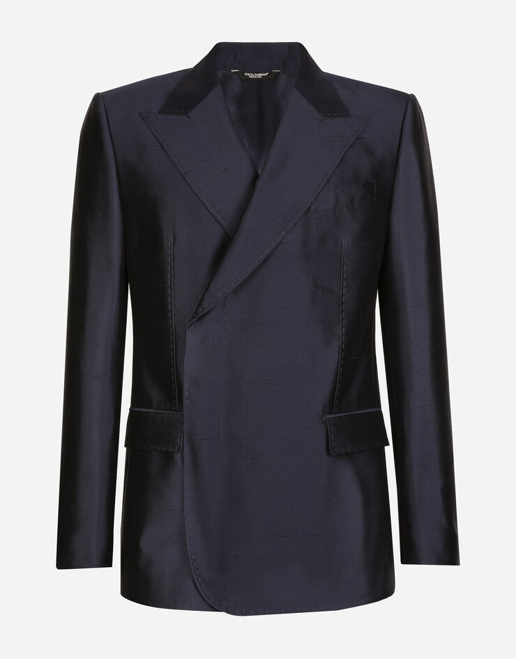 Dolce & Gabbana Double-breasted shantung silk Sicilia-fit jacket Blue G2TB6TFU1Y0