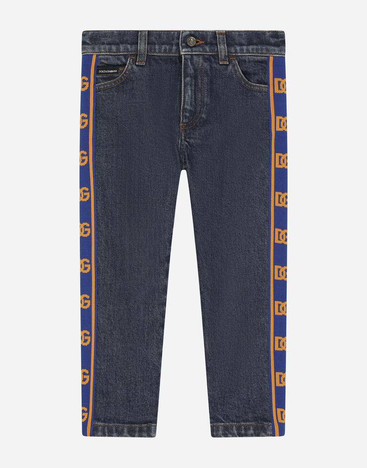 Dolce & Gabbana Regular-fit blue stretch denim jeans with logo band Multicolor L42F55LDA92