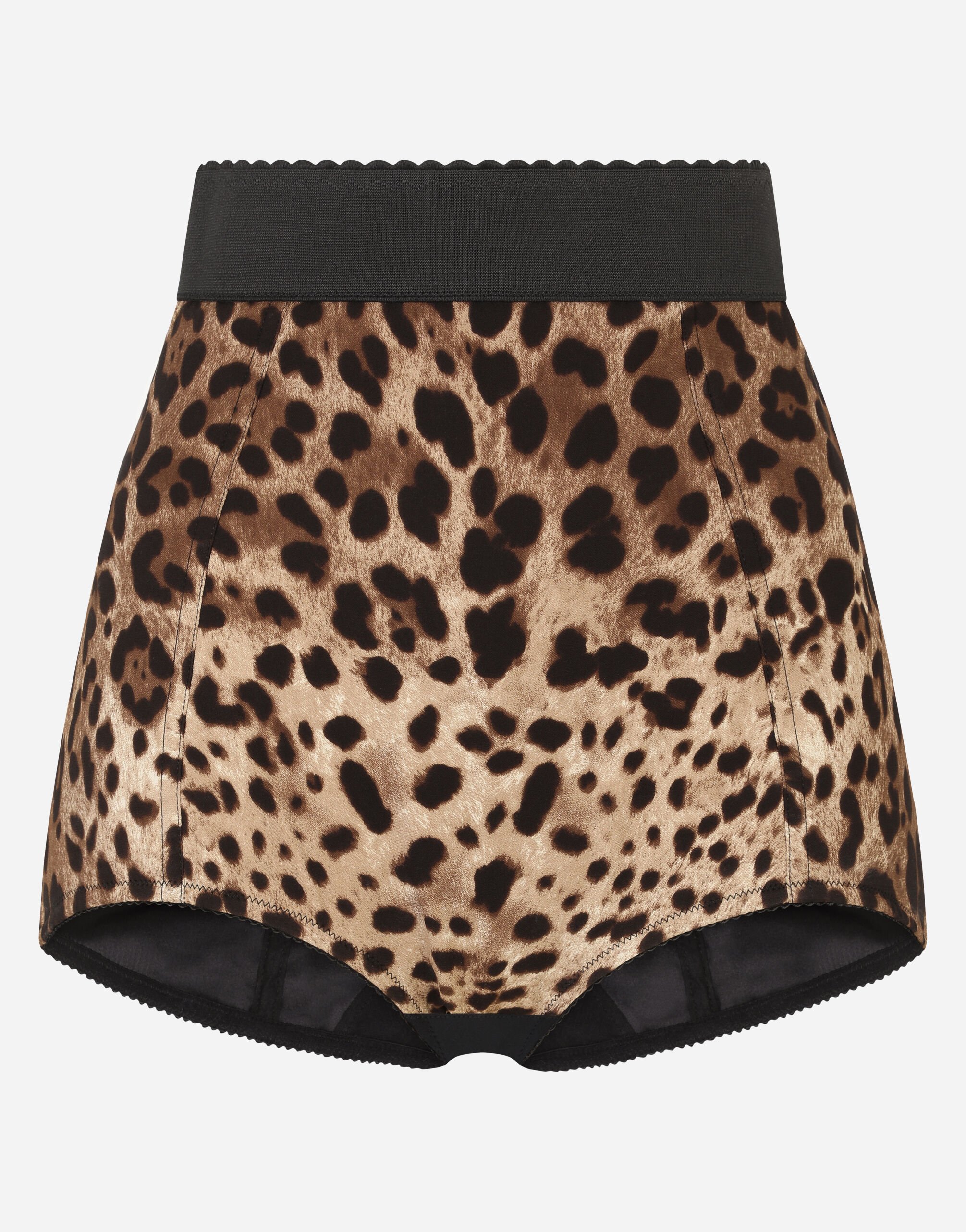 Dolce & Gabbana High-waisted charmeuse panties with leopard print Black FTB7NTGDP69