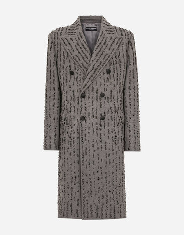 Dolce & Gabbana Double-breasted coat in pinstripe-effect embroidered baize Multicolor G048VZGI578