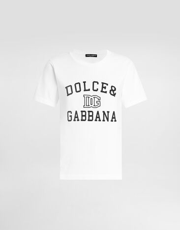 Dolce & Gabbana Jersey T-shirt with Dolce&Gabbana logo embroidery and lettering White F8V09ZGDCNV
