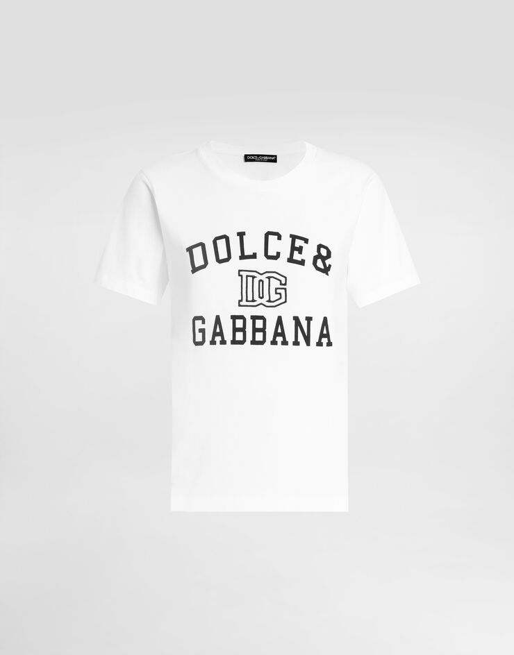 Dolce & Gabbana Jersey T-shirt with Dolce&Gabbana logo embroidery and lettering White F8V09ZGDCNV