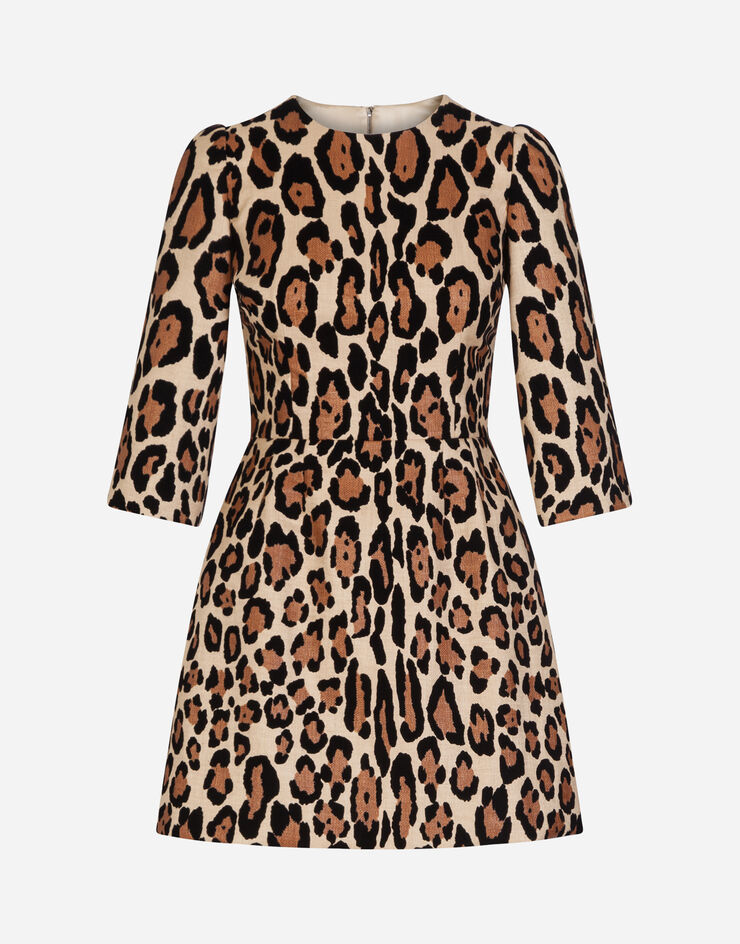 Dolce & Gabbana SHORT DRESS IN WOVEN FABRIC WITH FLOCKED LEOPARD PRINT STAMPA ANIMALIER F6J1CTHHMXM