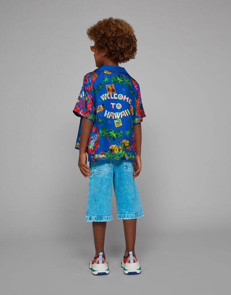 Dolce & Gabbana Silk twill shirt with Hawaiian print Print L43S86G7L5W