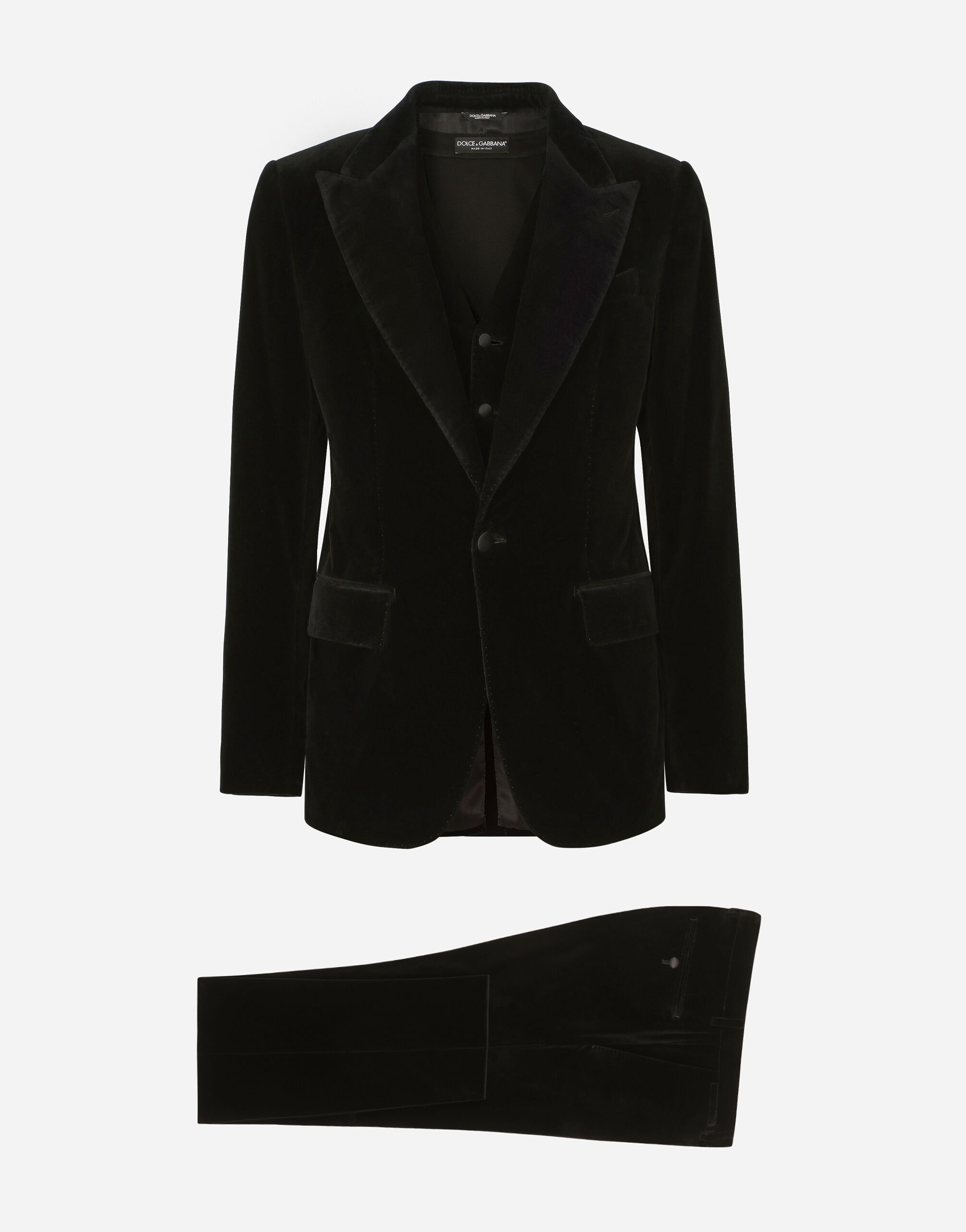 Dolce & Gabbana Single-breasted smooth velvet suit Black G2PQ4ZGH907