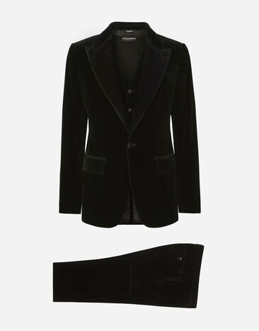 Dolce&Gabbana Traje de botonadura sencilla en terciopelo liso Negro GKTLMTGG844