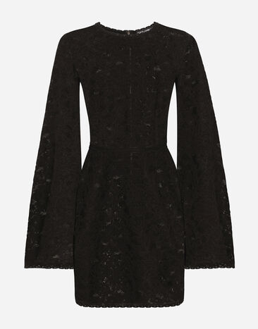 Dolce & Gabbana Short lace-stitch dress with full sleeves Black FXC81TJBMP9