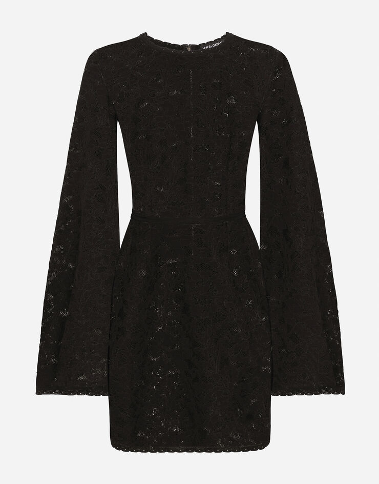Dolce & Gabbana Vestido corto en punto de encaje con mangas amplias Noir FXC81TJBMP9