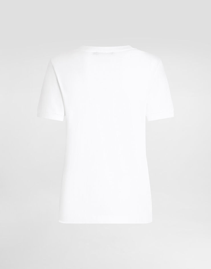 Dolce & Gabbana Camiseta en punto de algodón con lazo y logotipo DG Blanco F8V47ZGDC4T