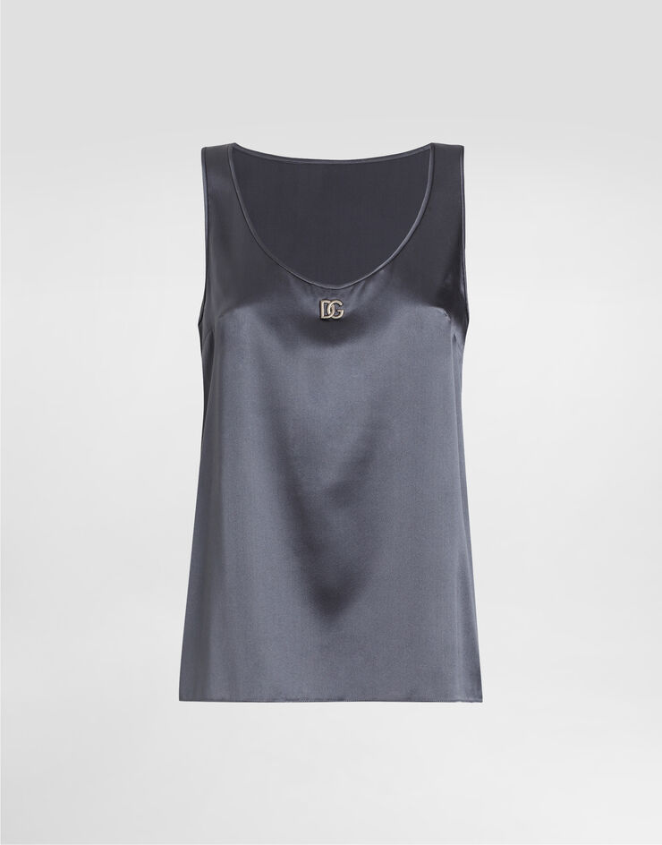 Dolce & Gabbana Top de tirantes de raso con logotipo DG pin Gris F7AK5TGDCVQ