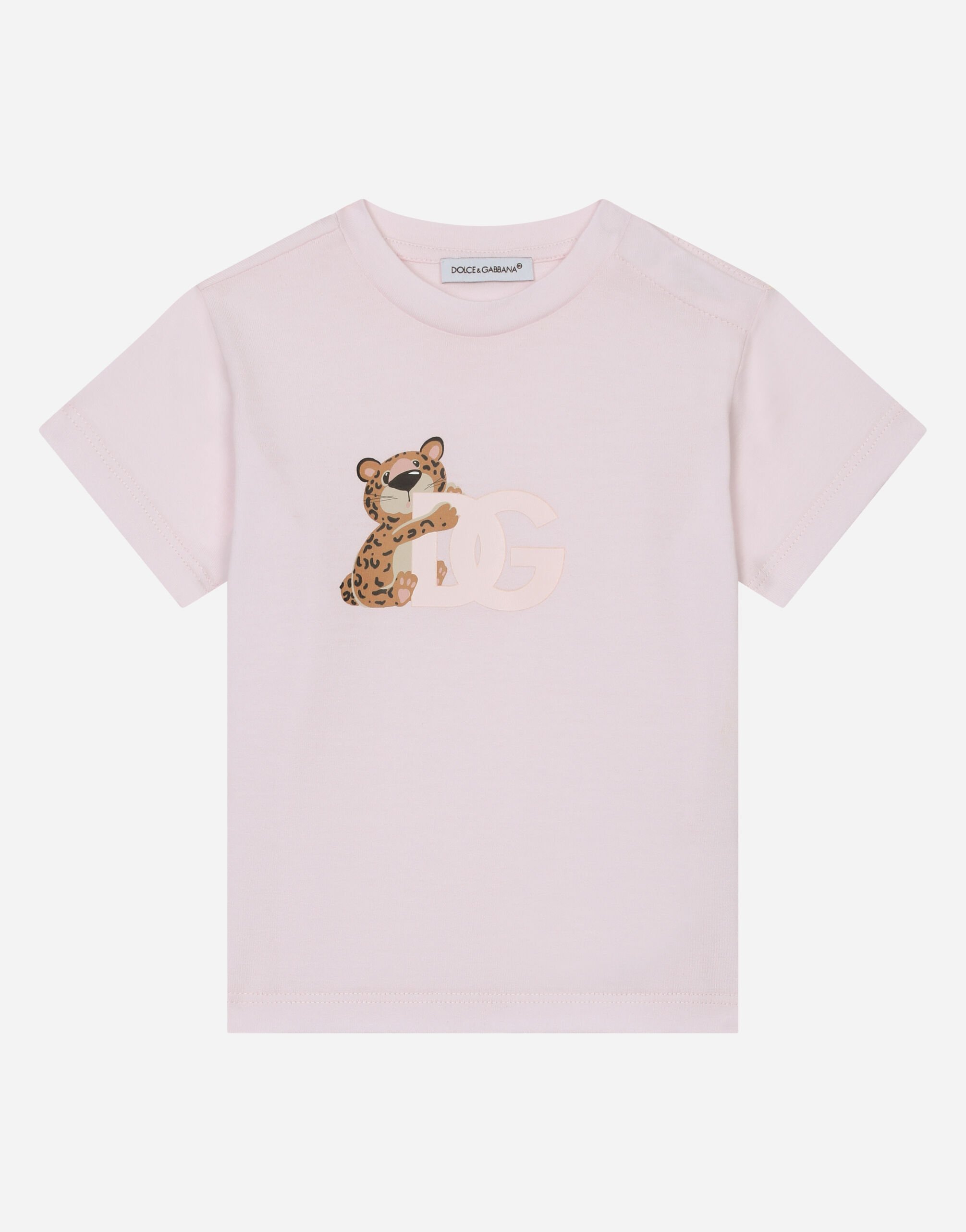 Dolce & Gabbana Jersey T-shirt with DG logo baby leopard print Pink L23DJ5G7HY2