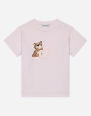 Dolce & Gabbana Jersey T-shirt with DG logo baby leopard print Azul Claro L1JWITG7L0X