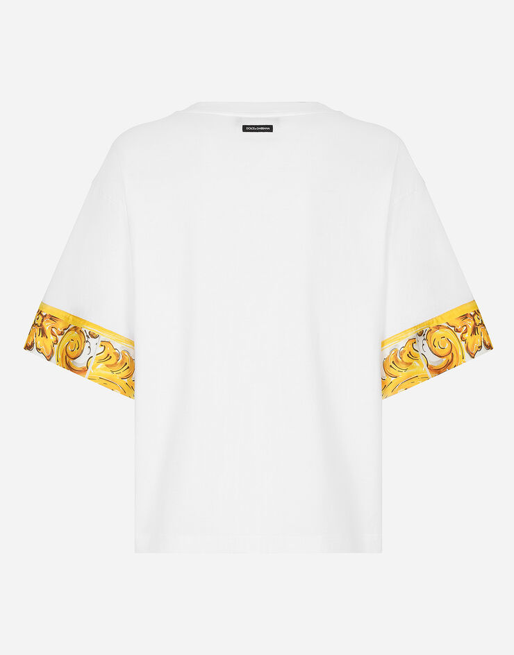 Dolce & Gabbana Cotton jersey T-shirt with majolica-print silk twill details White F8V06TGDCK6