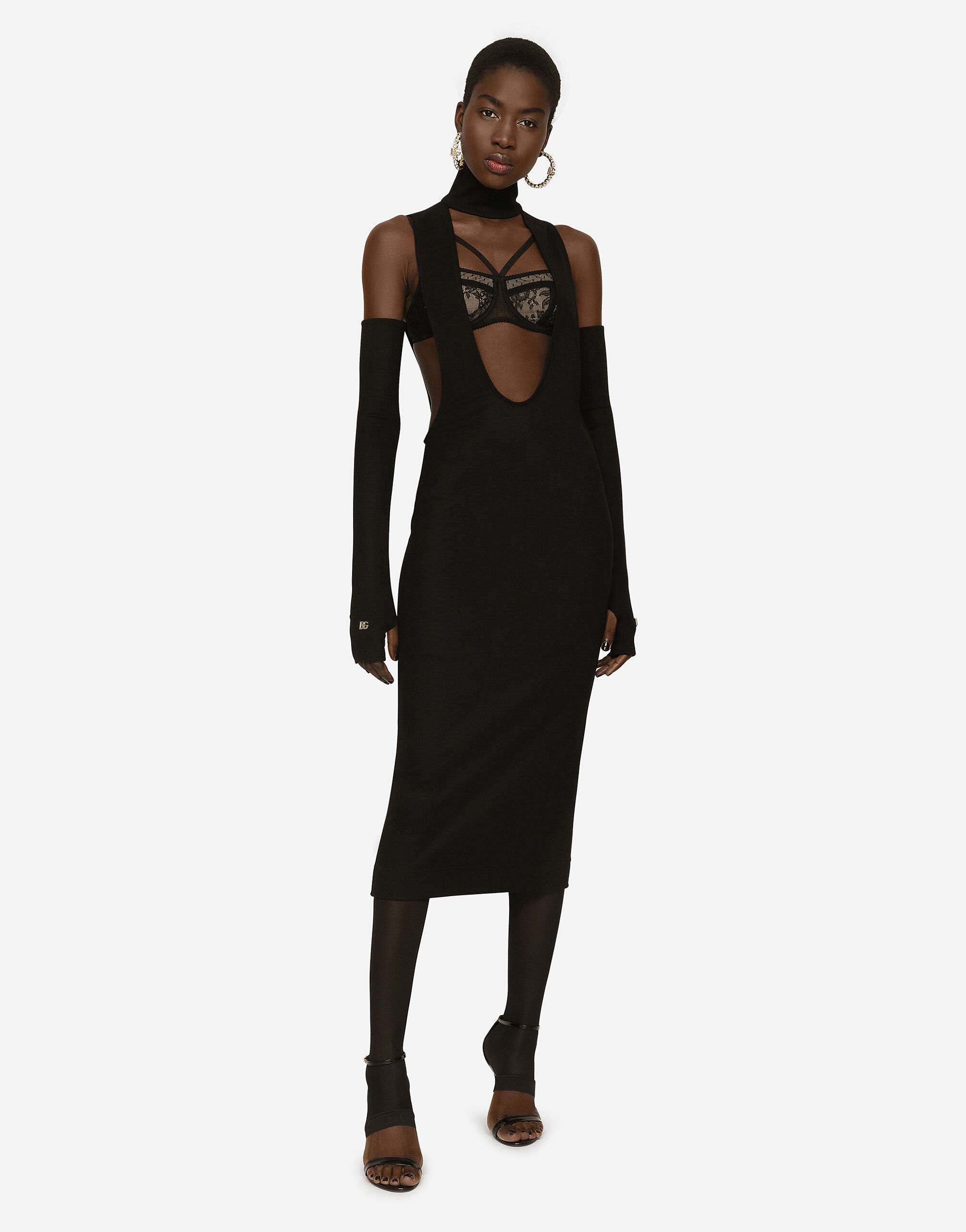 Dolce & Gabbana キャディ カットアウトドレス ブラック ブラックのウィメンズ Jersey calf-length dress with cut-out