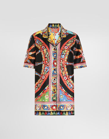 Dolce & Gabbana Camisa Vanity en twill de seda con estampado carretto Multicolor F5S02TGDDTI