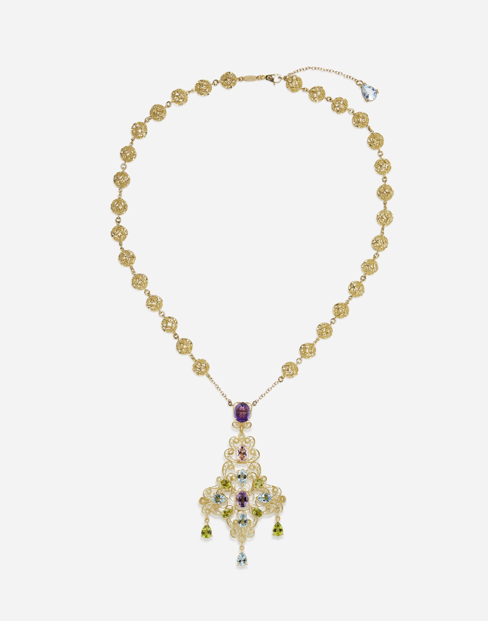 Dolce & Gabbana Pizzo necklace in yellow gold filigree with amethysts, aquamarines, peridots and morganite Leo Print WWJC2SXCMDT