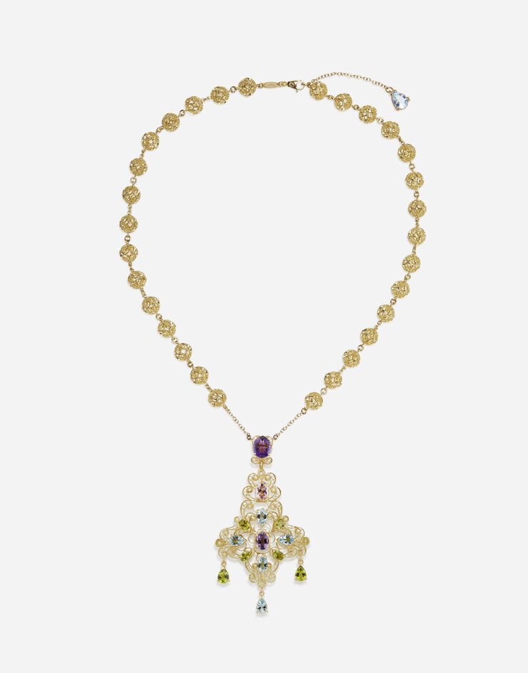 Dolce & Gabbana Pizzo necklace in yellow gold filigree with amethysts, aquamarines, peridots and morganite Gold WAFP6GWMIX1