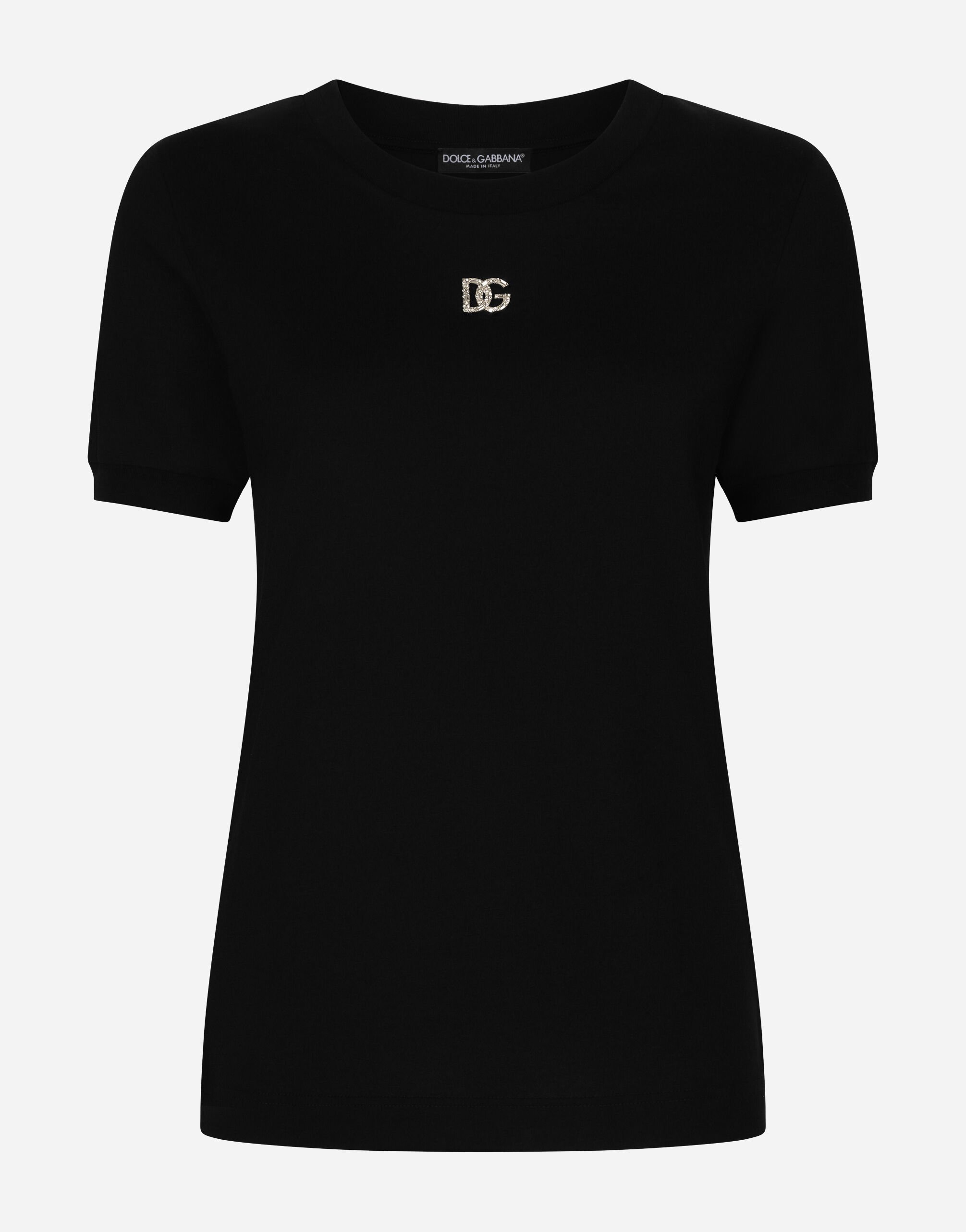 Dolce & Gabbana Camiseta de algodón con logotipo DG Crystal Negro FXE03TJBMQ3