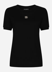 Dolce & Gabbana Cotton T-shirt with Crystal DG logo White F8T00ZGDCBT