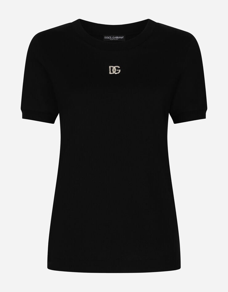 Dolce & Gabbana Camiseta de algodón con logotipo DG Crystal Negro F8U08ZG7B3U